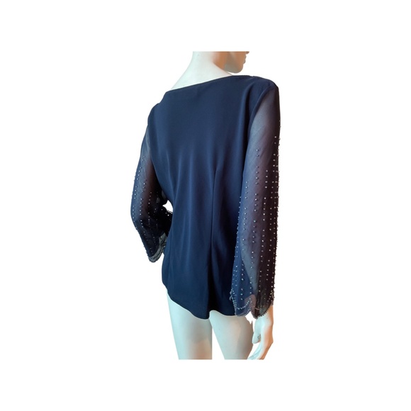 S.L Fashions Art Deco Inspired Navy Tone Formal Blouse - Picture 2 of 5